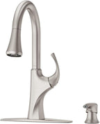 Pfister Miri Kitchen Faucet with Pull Down Sprayer and Soap Dispenser, Single Handle, High Arc, Spot Defense Stainless Steel Finish, F5297MRGS