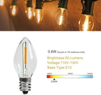 KGC 25Pack C7 LED Christmas Light Bulb, E12 Base LED Bulbs, 0.6W 2200K Warm White 50LM, Clear Plastic Night Lights C7 Replacement Bulbs for Christmas String Lights.