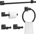 Matte Black Bathroom Hardware Set 5-Pieces, SUS304 Stainless Steel Bath Towel Bar Set Wall Mounted, Including Hand Towel Bar,Towel Ring, Toilet Paper Holder, 2Pcs Robe Towel Hook