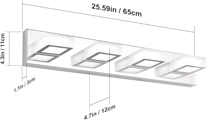 Ralbay LED Modern Vanity Light Bathroom Vanity Lights Over Mirror 4 Light Acrylic Bathroom Wall Light Fixtures Cool White 6000K