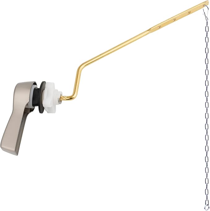 Hibbent Universal Metal Side Mount Toilet Handle Replacement Kit, Brass Toilet Flush Tank Lever with Stainless Steel Flapper Chains for Most Toilets, Brushed Nickel Finish