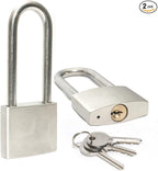 LanuBe 304 Stainless Steel Keyed Alike Padlocks for Outdoor use, Pin Tumbler Padlock, 2 inch Wide Body, Stainless Steel Body Long Shackle, Pack of 2