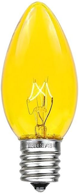 Novelty Lights Christmas Replacement Bulbs - Outdoor Individual Bulbs for Events, Holiday Parties, Patios, and More - C7/E12 Candelabra Base, 5 Watt Lights (Yellow, 25 Pack)