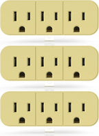 ELEGRP 2 to 3 Prong Grounded Triple Outlet Extender, 2-Prong to 3-Prong Adapter Converters for Wall Outlets, Portable Polarized Wall Plug Splitter with 3 AC Outlets, ETL Listed, 3 Packs, Ivory