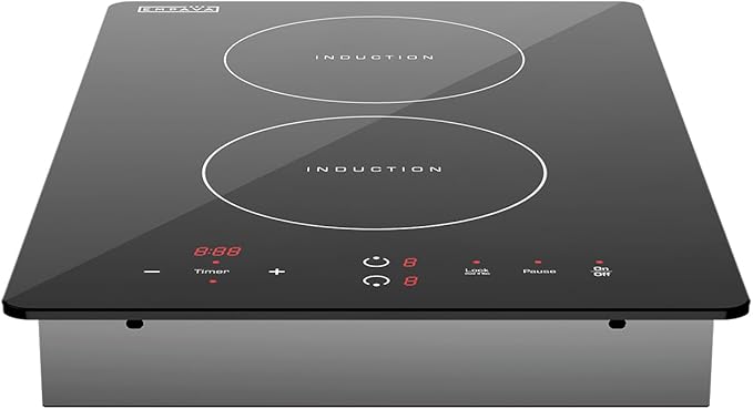 Empava Electric Stove Induction Cooktop Vertical with Dual Burners Vitro Smooth Surface 120V, 12 Inch, Black Ceramic Glass
