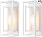 mirrea 14" Classic Outdoor Wall Sconce 1 Light in Rectangular Metal Frame and Clear Glass Shade Waterproof Porch Light Patio Light Pack of 2 (Matte White)