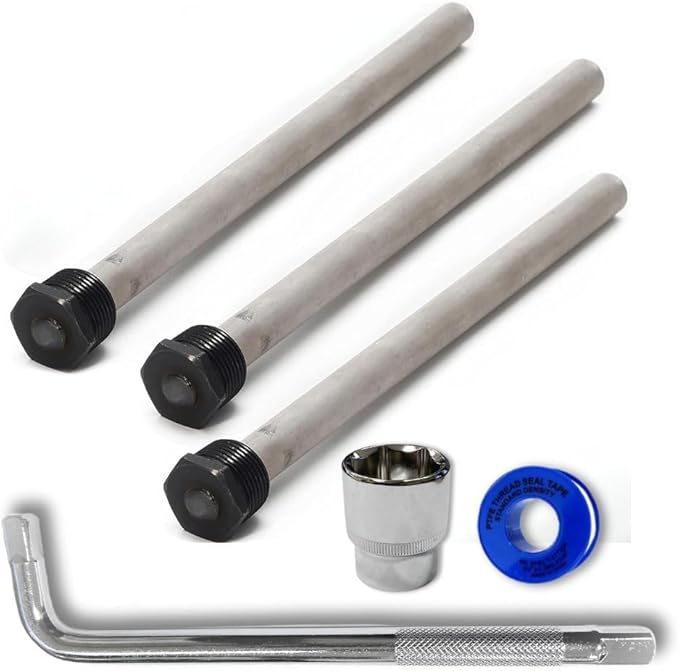 RV Water Heater Magnesium Anode Rod by CMI Inc - 3/4 Inch NPT Thread Hex Plug, Sacrificial Aluminum-Zinc Replacement Kit for Hot Water Heater Tank Protection, 9.25" Long, Hex Plug Design - 3 Pack