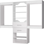 ROOMTEC Modular Closet System, 102" Wall Mounted Closet Organizer with Hanging Rods and Drawers, Wooden Tower for Walk-In Closets, Wardrobe Storage Kit, White