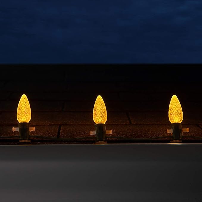 Wintergreen Lighting Box of 25 OptiCore C9 LED Gold Christmas Light Bulbs - Replacement LED Christmas Lights Heavy Duty Premium Outdoor Christmas Lights, E17 Base (Gold Faceted)