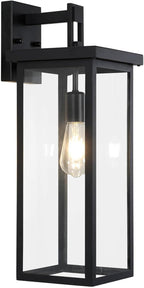 tewei Large Size Outdoor Wall Lantern Exterior Wall Light Fixture, Matte Black Porch Light Waterproof Outdoor Lights for House with Clear Glass Shade, E26 Base Wall Sconces for Garage (1 Pack)