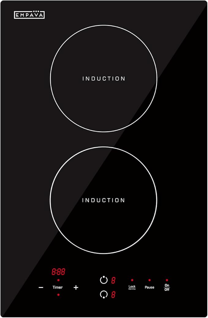 Empava Electric Stove Induction Cooktop Vertical with Dual Burners Vitro Smooth Surface 120V, 12 Inch, Black Ceramic Glass