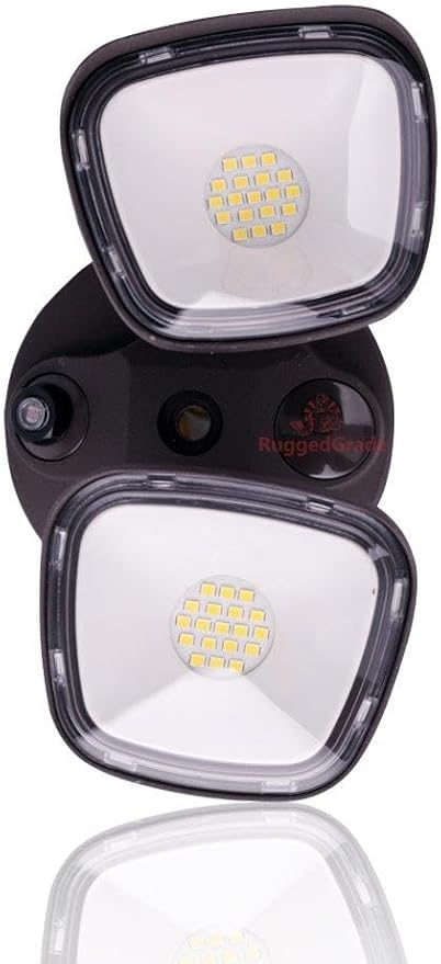 RuggedGrade 20W Turin II Series LED Security Wall Light - Adjustable LED Flood Light - 1,750 Lumens - 5000K Bright White - Bronze Housing - Outdoor LED Light - DLC 5.1 Premium