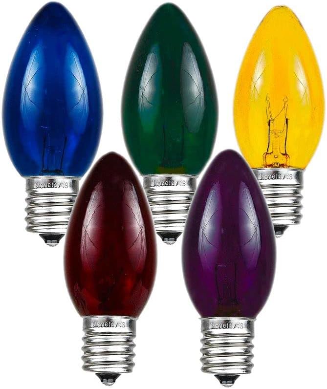 Novelty Lights 500 Case C7 Outdoor Christmas Replacement Bulbs, Multi, C7/E12 Candelabra Base, 5 Watt, 500 Bulbs
