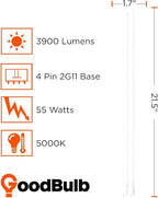 GoodBulb PLL55/850 | 55W 21.5" Twin Tube Compact Fluorescent Light Bulb | 4-pin 2G11 Base 5000K Daylight 3900 Lumens | Car Dealership Lighting | Pack of 10