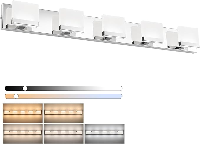 SineRise LED Modern Bathroom Vanity Light Fixtures (5-Light, 40-Inch, 5CCT), Chrome Modern Acrylic Bathroom Wall Lighting Fixtures Over Mirror (3000K/3500K/4000K/5000K/6000K)