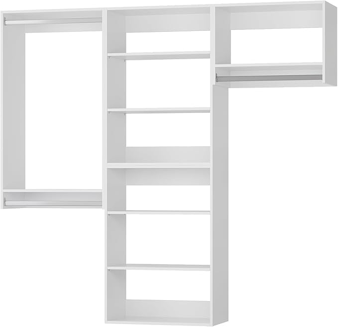 Modular Closet System, 78" Wide Closet Organizer System with Towers and Hanging, Wood Closet Tower Storage for Walk In Closets, Wall Mounted Wardrobe Organizer Kit System, Bedroom, White