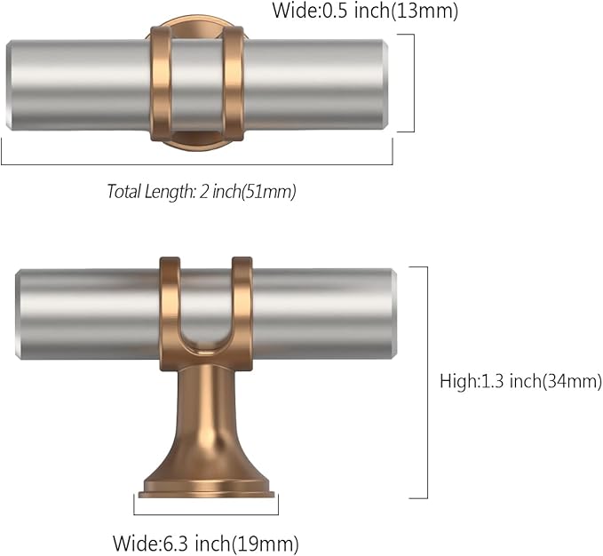 Asidrama 10 Pack Brushed Satin Nickel and Champagne Bronze Kitchen Cabinet Knobs Cabinet Hardware Zinc Knobs for Dresser Drawers