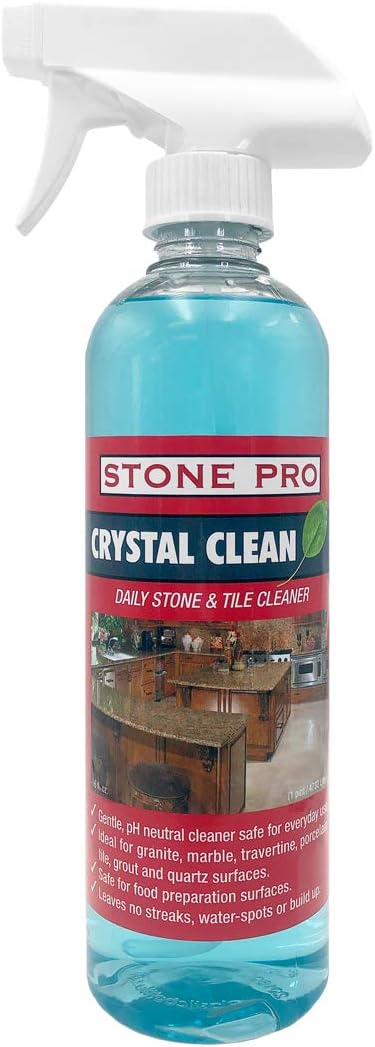 Stone Pro Crystal Clean - Granite and Marble Daily Cleaner, Cleans and Reinforces Sealant, Safe, Streak free, NO Rinse use on Windows, Mirrors & Glass (16 Fl Oz Ready to Use) (16 Fl Oz)