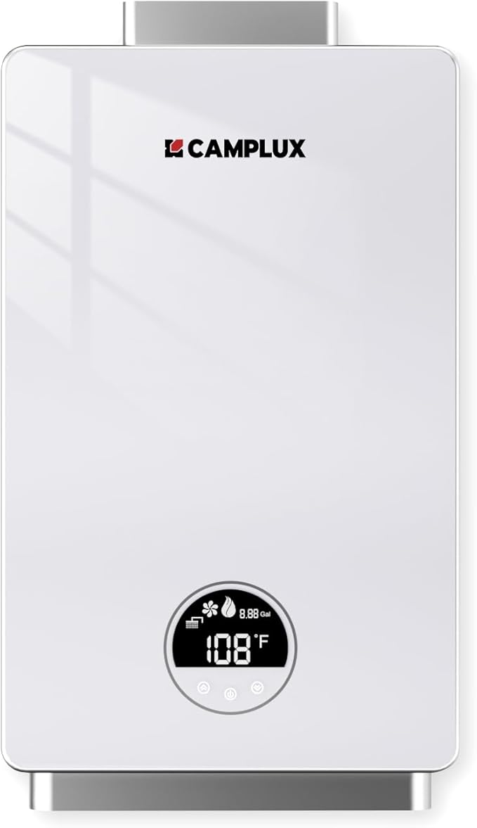 CAMPLUX Tankless Natural Gas Water Heater, 3.18 GPM On Demand Instant Water Heater, 82,000 BTU, White