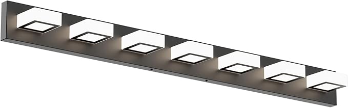 Ralbay 46" LED Matte Black Vanity Lights 7 Lights Acrylic Metal Black Modern Vanity Lights Black Bathroom Lighting Fixtures Over Long Mirror (Natural White Light 4500K)