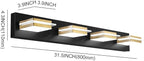 Black Vanity Light Fixture LED Dimmable Bathroom Lighting Fixture 4 Lights Bath Wall Sconces with Golden Metal Lampshade,White Light 3000K-6000K,3 Color