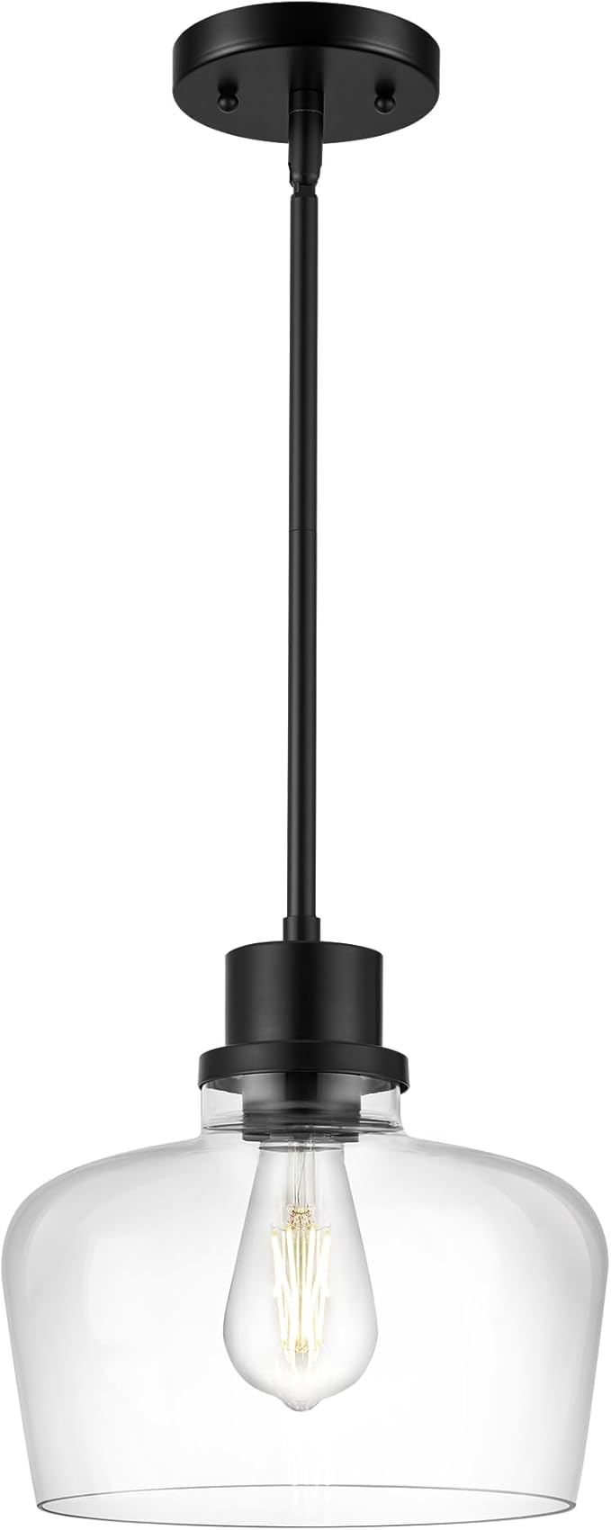 Emak Black Pendant Light Fixtures, Modern 10 Inch Clear Glass Pendant Lights Kitchen Island, Farmhouse Large Kitchen Island Lighting, PL126-BK-CG