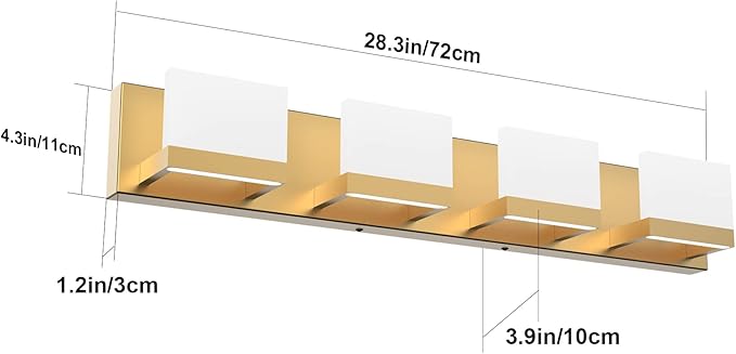 Tipace Gold Vanity Lights for Bathroom Modern LED 4 Lights Bathroom Vanity Lights Up and Down Wall Light Fixtures 6000K