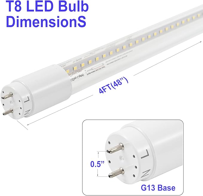 40 Pack 4FT LED T8 Type A+B Tube Lights, 24W, 5000K, Single or Double End Powered, Plug and Play or Ballast Bypass, 4 Foot T10 T12 Fluorescent Bulbs Replacement, Clear Cover