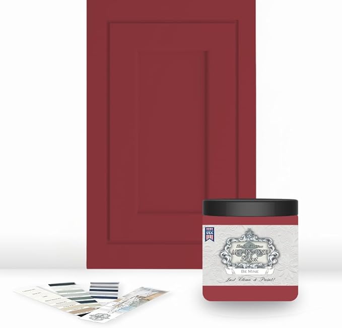 ALL-IN-ONE Paint, Durable cabinet and furniture paint. Built in primer and top coat, no sanding needed. Includes our 30 featured color card - Be Mine, 8oz Sample