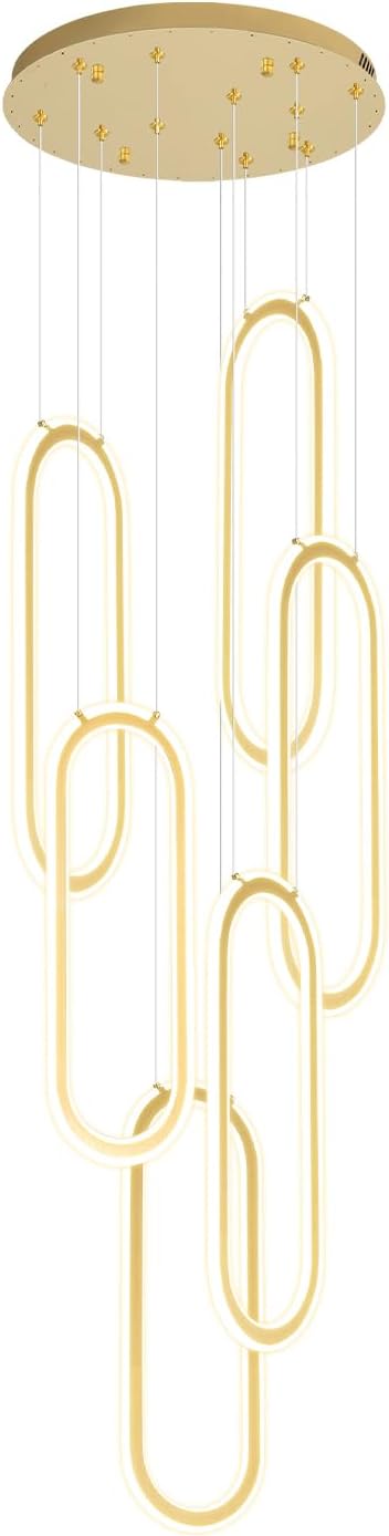 Flashing God Modern Chandelier,Gold Chandeliers 6 Ring Led Foyer Chandeliers,Larger High Ceiling Chandelier for Living Room,Rectangle Chandelier for Entryway Staircase