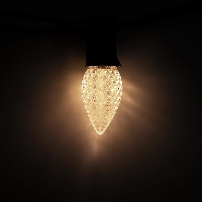 Meconard C7 Led Replacement Christmas Light Bulbs, C7 Shatterproof Led Bulbs for Christmas Indoor Outdoor String Lights, E12 Candelabra Base, Commercial Grade Holiday Bulbs, Warm White, 50 Pack