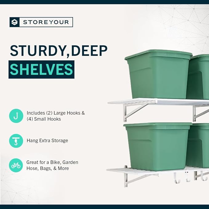 StoreYourBoard 2-Pack Heavy Duty Wall Shelves 1ft x 4ft – Wall-Mounted Garage Storage Shelving and Organization for Sheds, Closets, or Utility Rooms – Holds 200 lbs - White