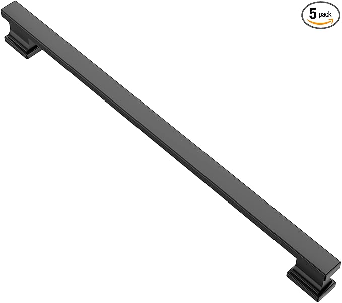 Alzassbg 5 Pack Matt Black Cabinet Pulls, 10 Inch(254mm) Hole Centers Kitchen Cabinet Handles for Cabinets and Drawers AL3061MB
