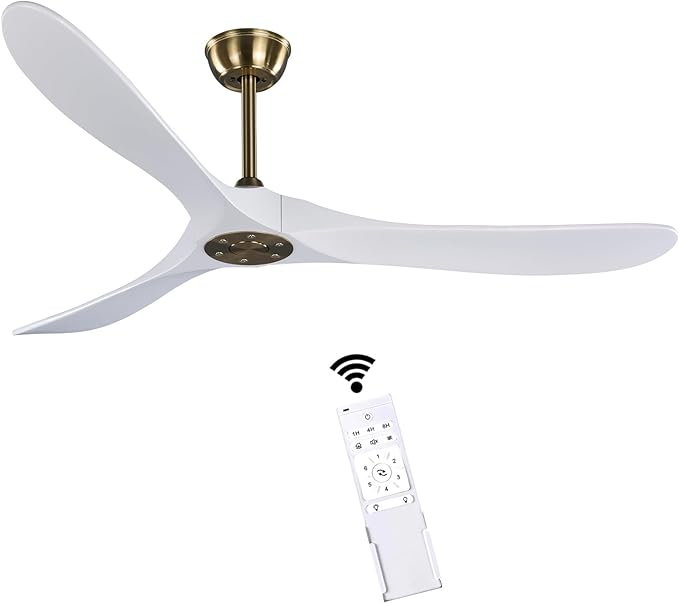 60" Gold and White Ceiling Fan with Remote Control, Bedroom Ceiling Fan without Lights for Indoor/Outdoor - Modern Design, Powerful Airflow, Silent Operation