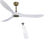 60" Gold and White Ceiling Fan with Remote Control, Bedroom Ceiling Fan without Lights for Indoor/Outdoor - Modern Design, Powerful Airflow, Silent Operation