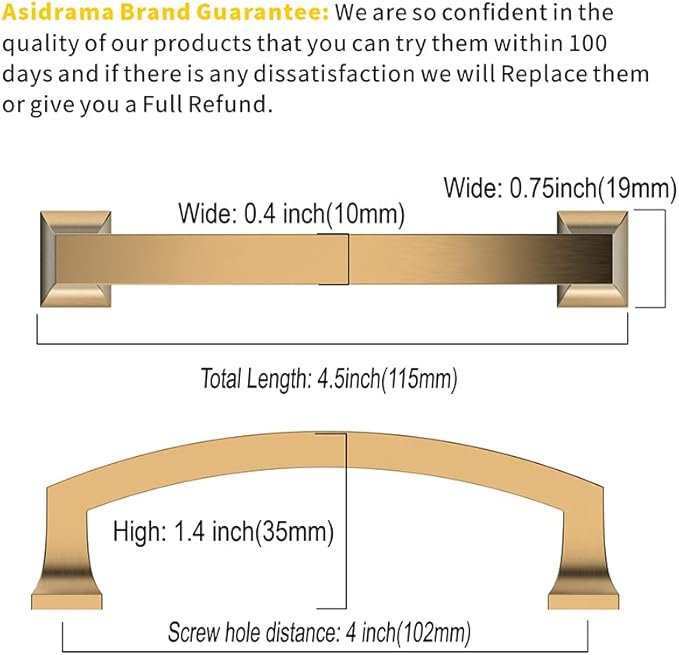 Asidrama 10 Pack 4 Inch(102mm) Hole Centers Champagne Bronze Kitchen Cabinet Handles, Gold Cabinet Pulls Kitchen Cabinet Hardware for Cupboard Drawer Pulls