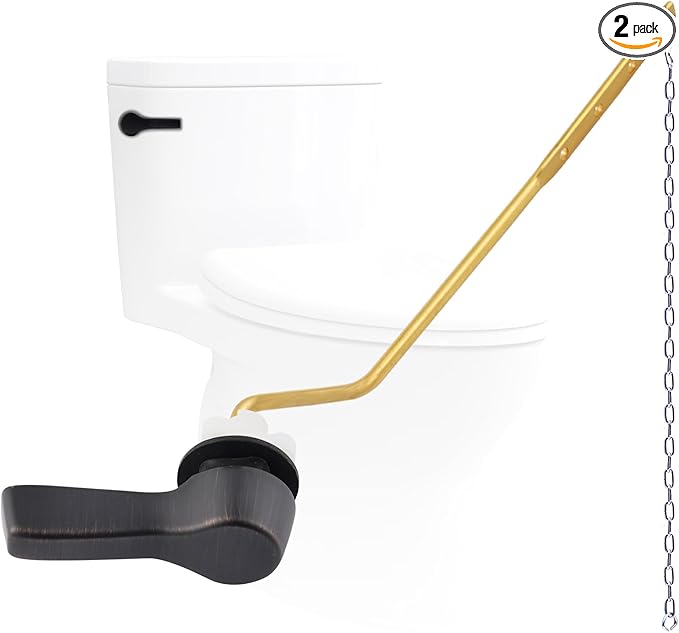 Hygie Rinse Metal Toilet Handle Lever Flush Replacement, Universal Side Mount Toilet Handle with Stainless Steel Flapper Chains, Toilet Repair Kit, Oil Rubbed Bronze