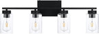 4 Light Bathroom Vanity Light Fixtures, Matte Black Modern Wall Lights with Clear Glass Shade, Vintage Wall Sconce Lighting for Living Room, Mirror, Bedroom, Hallway (Black, 4-Lights)