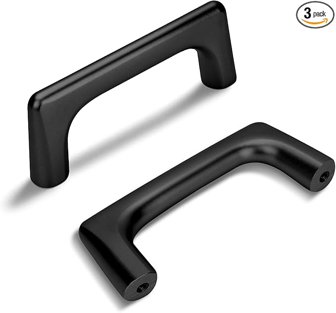 3 Pack 3 Inch(76mm) Hole Center Matte Black Modern Drawer Pulls Timeless Cabinet Pull Handle Vanity Pull Handle Classic Kitchen Cabinet Hardware, Screws Included, M-Black(3x3)