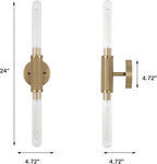 Gold Knurled Texture Wall Sconces 24" Modern Cylinder Bathroom Vanity Lights Fixtures with Clear Striped Glass Shade 2-Lights Indoor Wall Lighting for Living Room Bedroom Kitchen