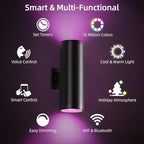 SHIMR Modern Outdoor Wall Lights Color Changing, RGBCW Smart Outdoor Lights with Remote Control, Waterproof Antirust Black Aluminum Exterior Lighting Fixtures Up and Down Lights [ETL Listed]