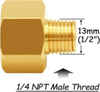 3PCS Brass Reducer Adapter, 1/2" NPT Female to 1/4" NPT Male Thread, Hex Reducing Pipe Fitting Coupler Nipple Connector for Water/Oil/Gas
