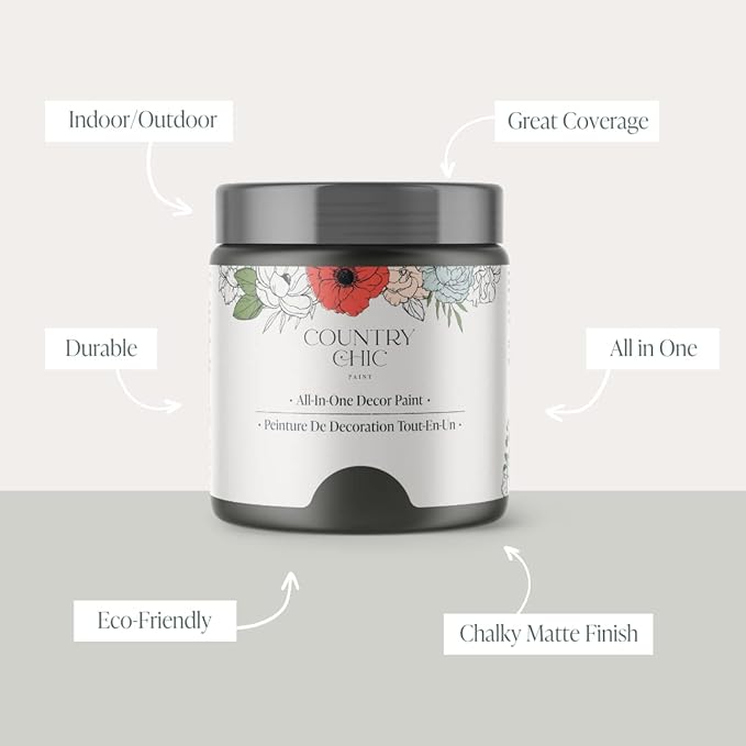 Country Chic All-in-One Chalk Paint for Furniture, Cabinets, Home Decor, Eco-Friendly, Matte Finish, Built-In Primer & Top Coat for Wood, Metal - Rocky Mountain (Charcoal Grey) - Pint 16 oz (475 ml)