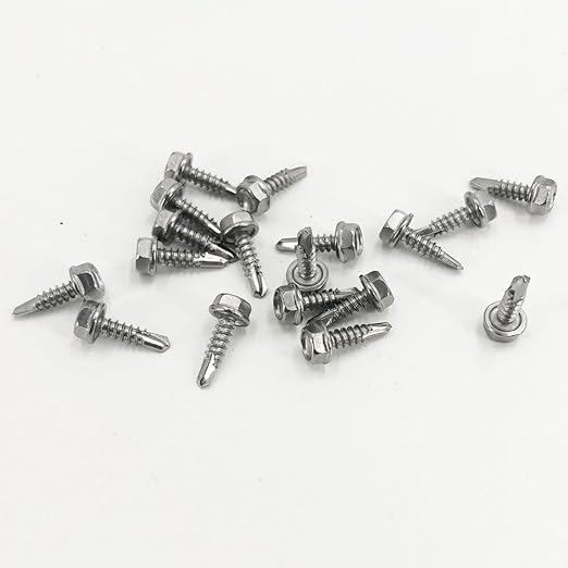 QSJ 120PCS #8 x 5/8'' Sheet Metal Screws 410 Stainless Steel Hex Washer Head Fast Self Tapping Screws with Screwdriver Bit Silver