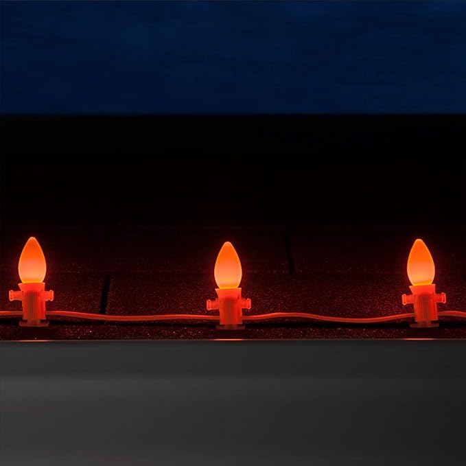 Wintergreen Lighting 25 Pack OptiCore C7 LED Christmas Light Bulbs - Replacement LED Christmas Lights Heavy Duty Premium Outdoor Christmas Lights, E12 Base (Amber/Orange Smooth)