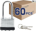 LanuBe Lock Laminated keyed Padlock (1-9/16", 40mm), keyed Alike Locks, Long Shackle,Marked Black Plastic Hoop, Pack of 60