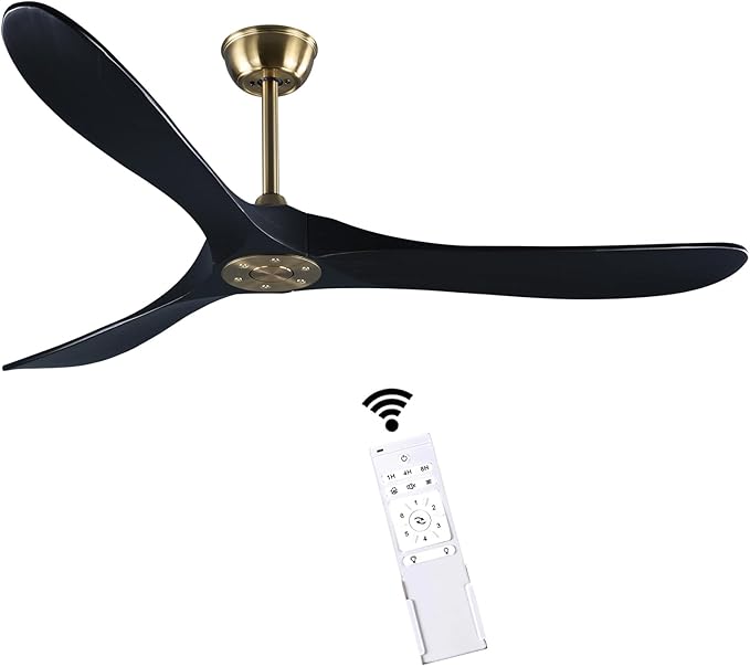 60" Gold and Black Ceiling Fan with Remote Control, Rustic Ceiling Fan without Lights for Indoor/Outdoor - Modern Design, Powerful Airflow, Silent Operation