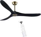 60" Gold and Black Ceiling Fan with Remote Control, Rustic Ceiling Fan without Lights for Indoor/Outdoor - Modern Design, Powerful Airflow, Silent Operation