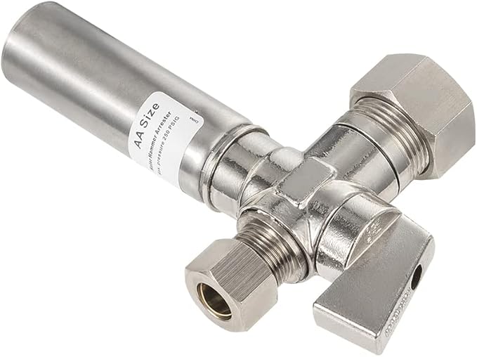 EFIELD 1/4 Turn Stop Straight Valve, 1/2" Nominal (5/8" OD) Compression x 3/8" OD With Stainless Steel Water Hammer Arrestor Chrome Plated Brass,(ARSTRVLV002)