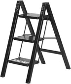 3 Step Ladder, Aluminum Lightweight Folding 3 Step Stool with Anti-Slip Wide Pedal, 330lbs Capacity Step Ladder for Household,Kitchen,Office, Ease of Folding, Portable